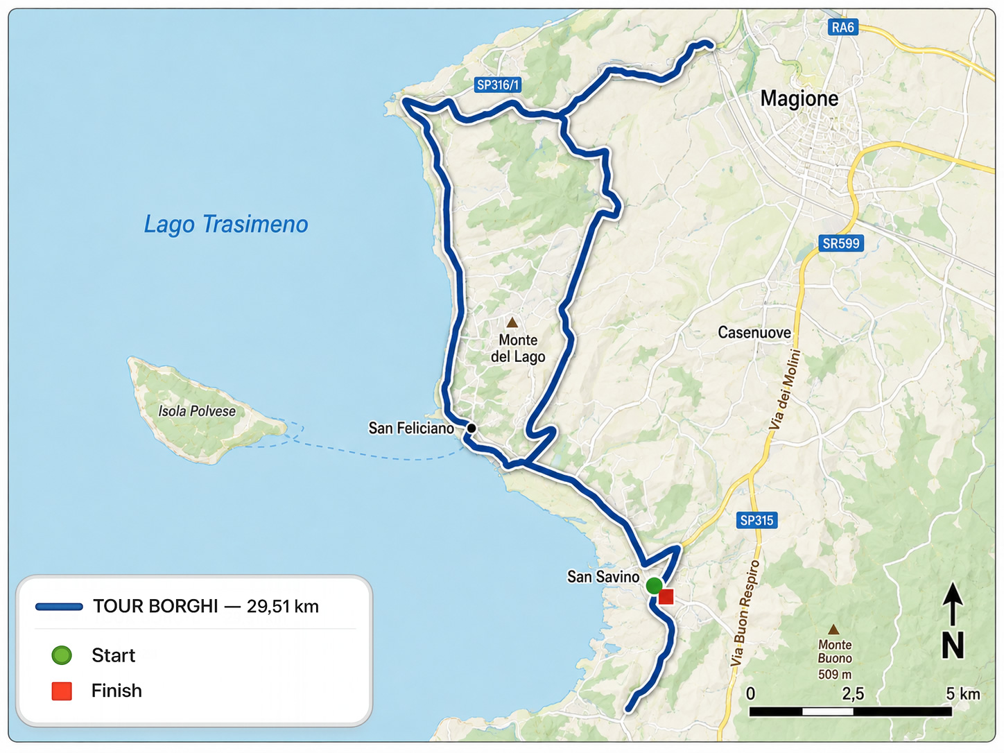 Tour Borghi map at Lake Trasimeno