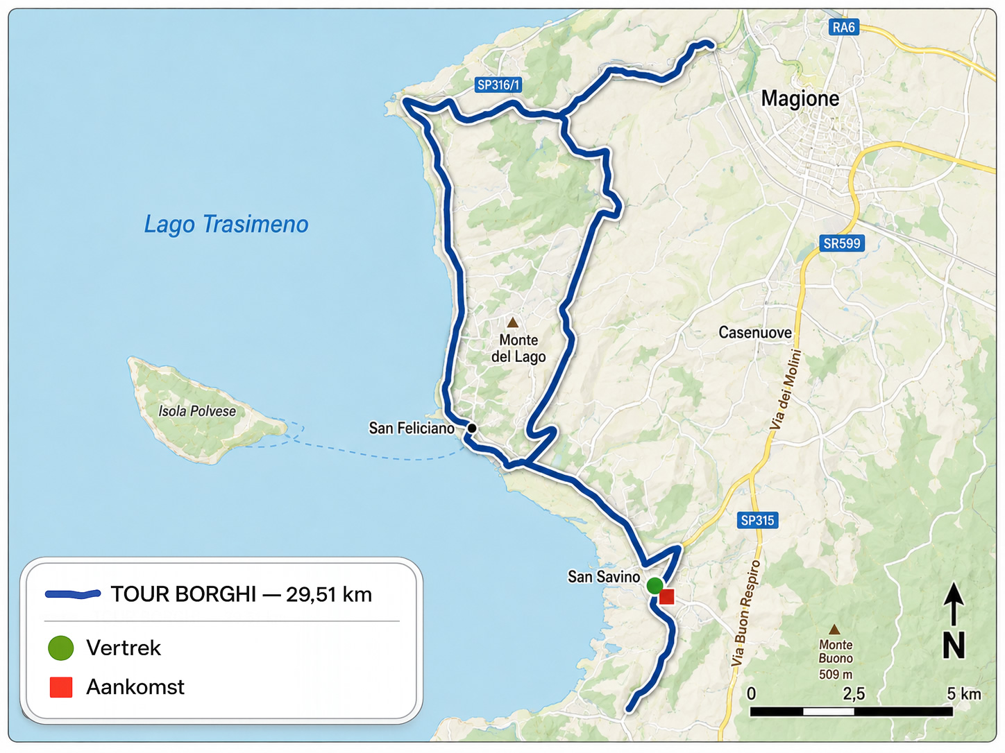 Kaart van Tour Borghi aan het Trasimeense Meer